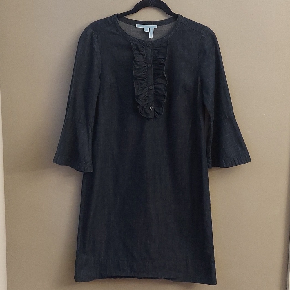 DRAPER JAMES Denim Blue Chambray Ruffle Shift Dress 2 Feminine - Picture 3 of 10